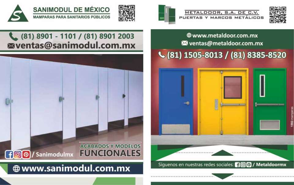 Screens and accessories for Sanitaryware. Manufacture of metal doors and frames Metaldoor, industrial doors, security and fire. Modern and versatile finishes.